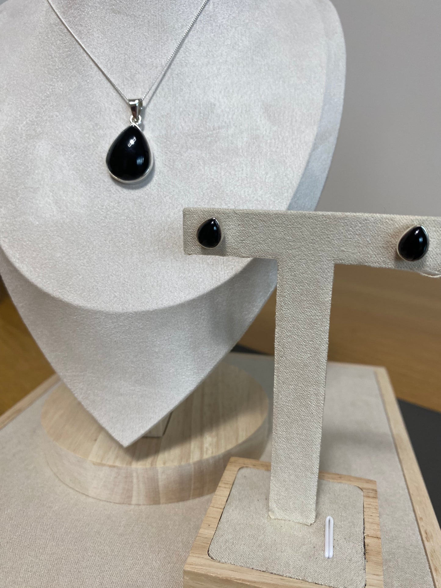 Whitby Jet Teardrop Stud Earrings in Sterling Silver