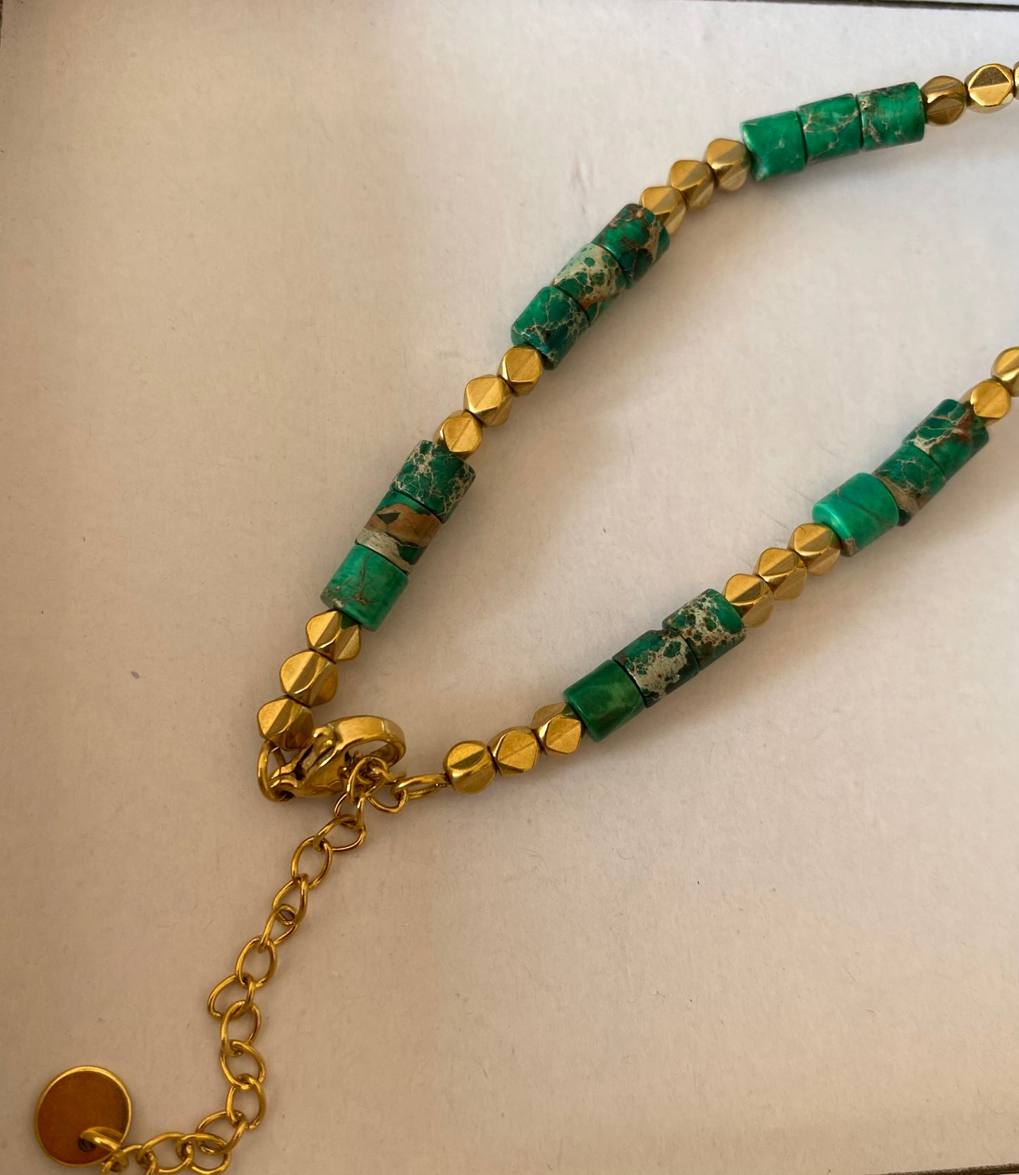 Green and Gold Beaded Waterproof Necklace