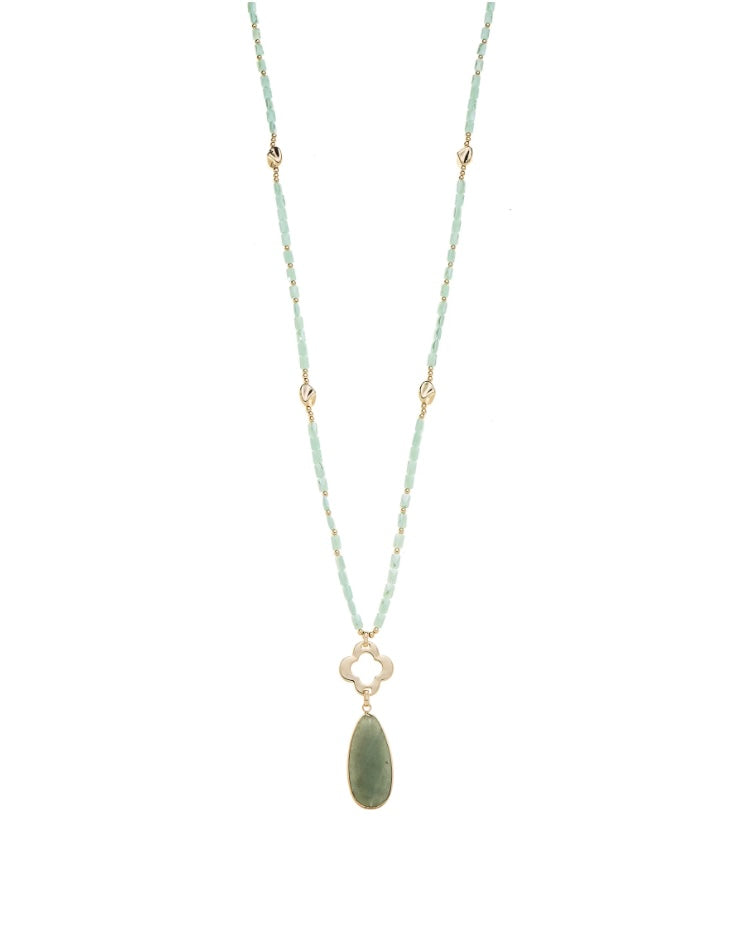 Green Aventurine Long Necklace in Gold Plating