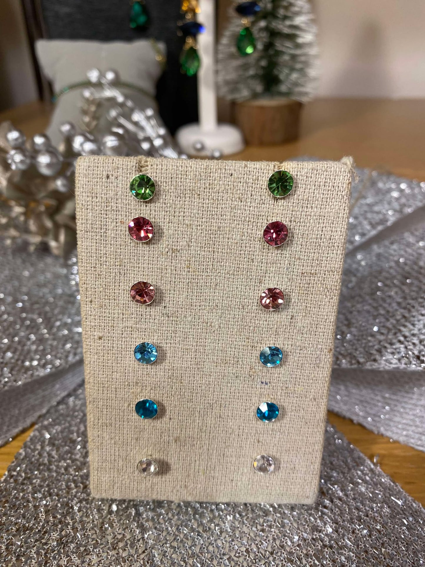Sterling Silver Crystal Studs - Dark Pink