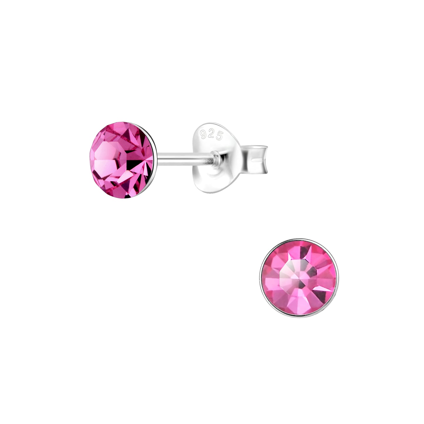 Sterling Silver Crystal Studs - Dark Pink