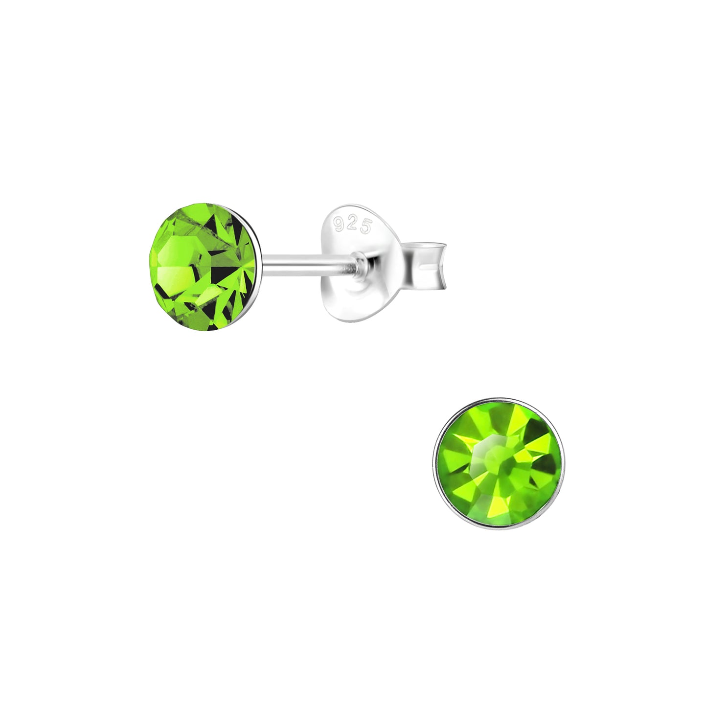 Sterling Silver Crystal Studs - Peridot Green
