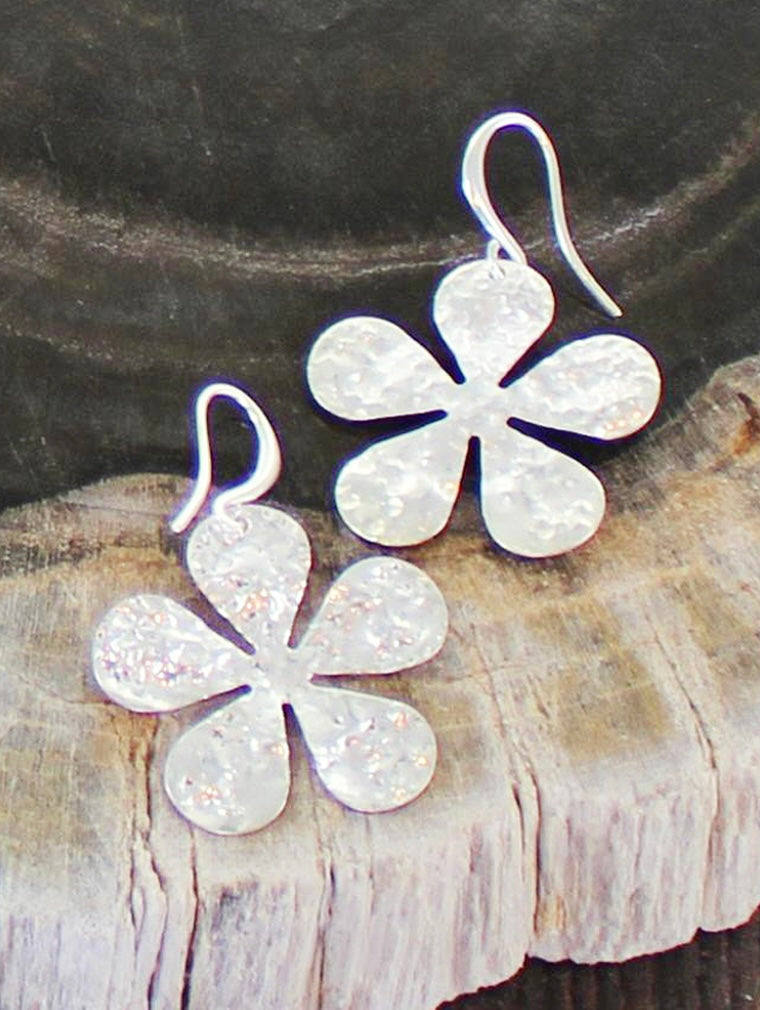 Suzie Blue Silver Plated Textured Flower Earrings