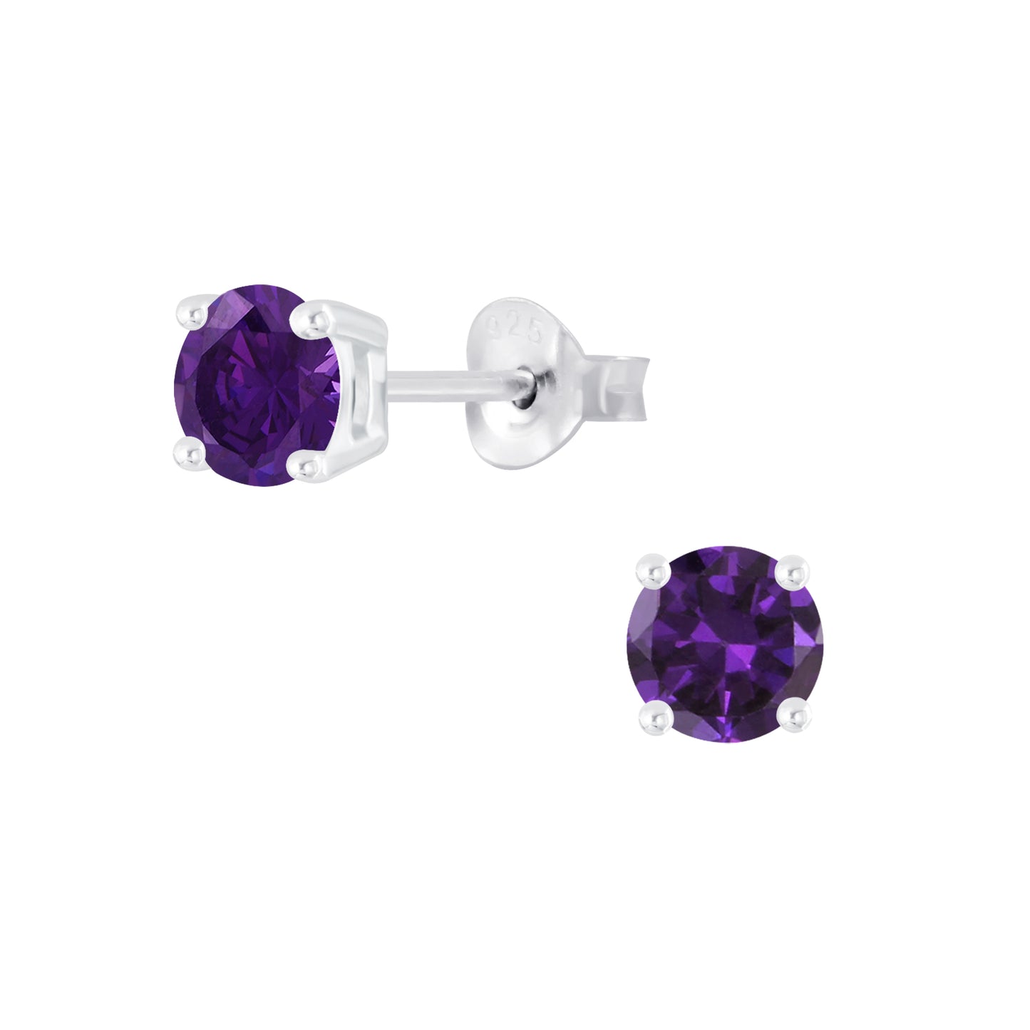 Sterling Silver Cubic Zirconia Studs - Amethyst