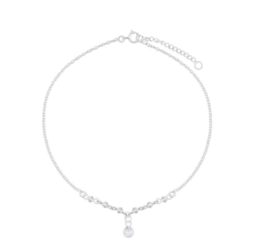 Sterling Silver Charm Anklet with Clear Cubic Zirconia