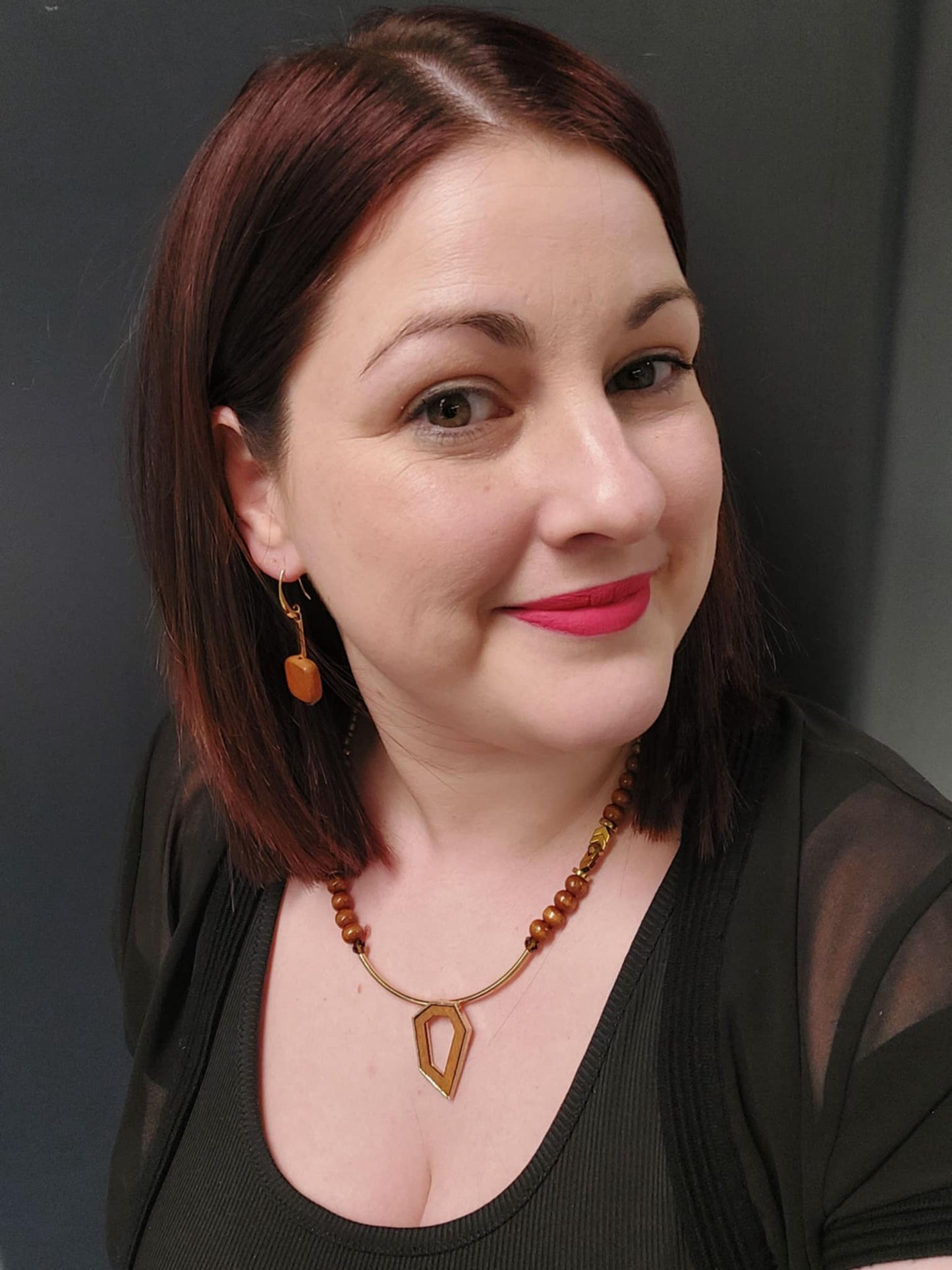 Wood and Gold Plated Hook Earrings