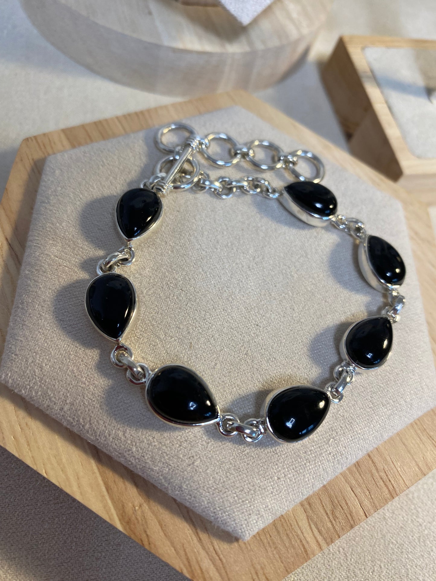 Whitby Jet Teardop Bracelet in Sterling Silver