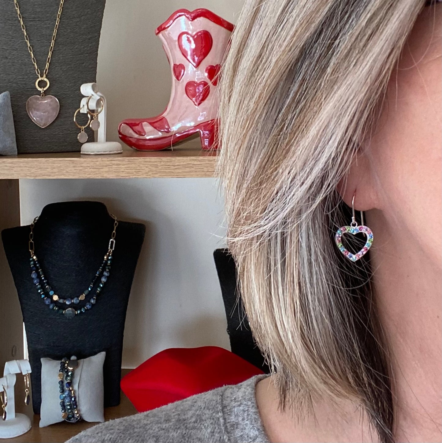 Sterling Silver Heart Earrings with Coloured Crystals