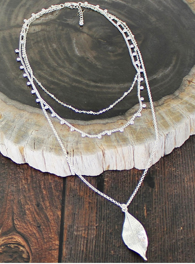Suzie Blue Silver Plated Leaf Necklace