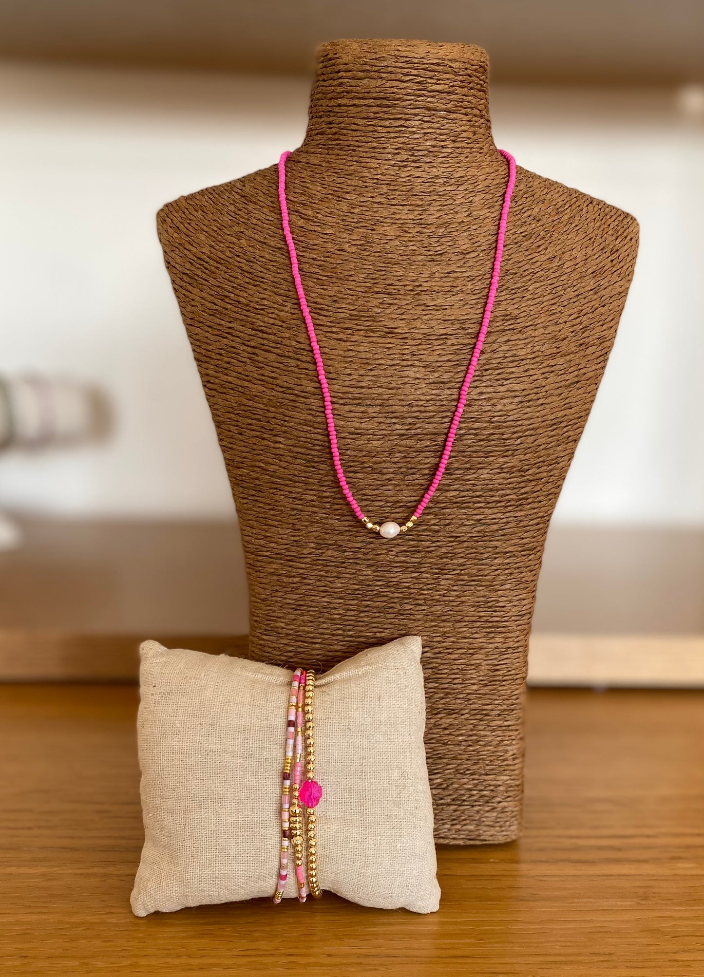 Pink Beaded Freya Necklace with Freshwater Pearl