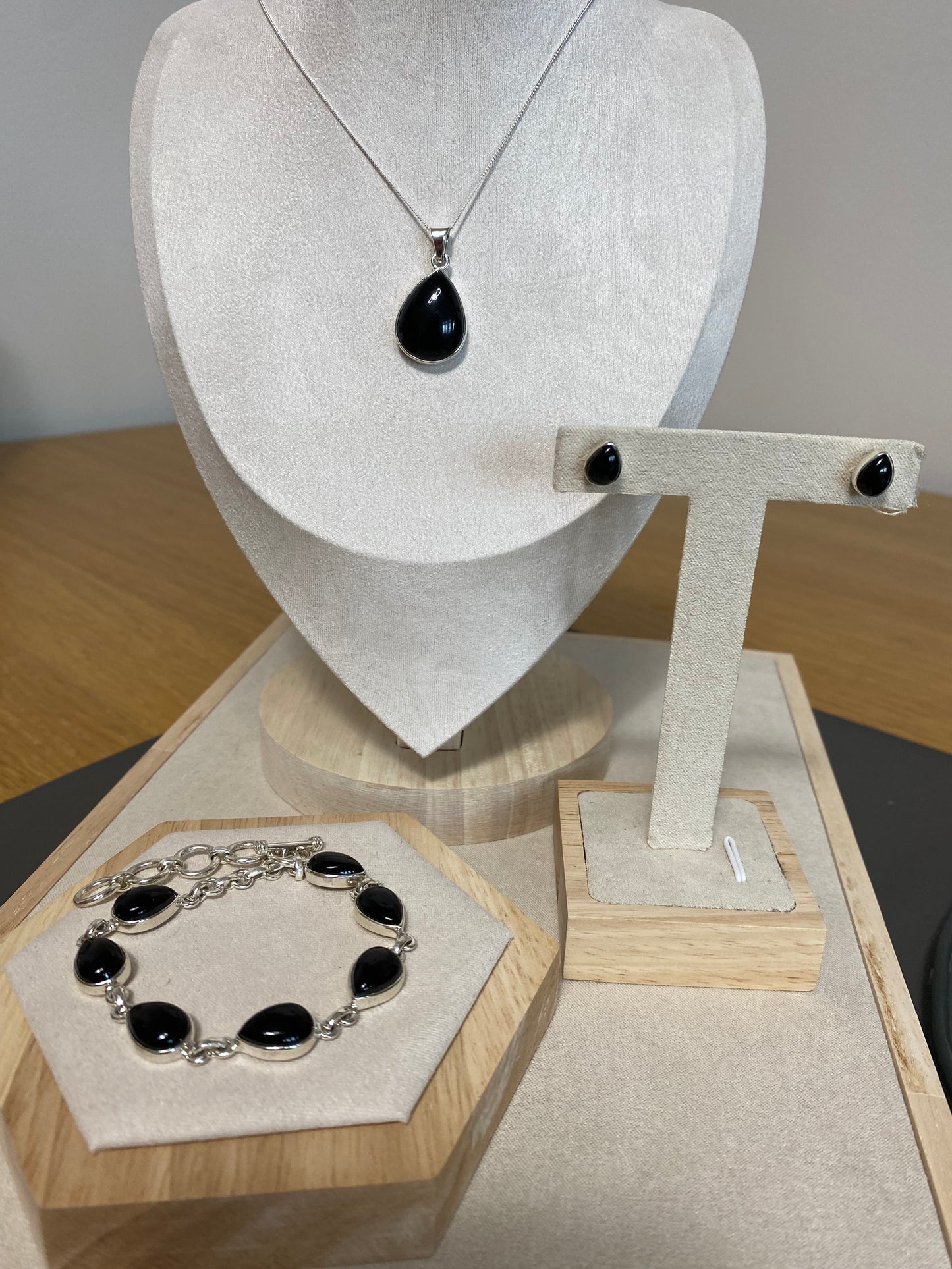 Whitby Jet Teardop Bracelet in Sterling Silver