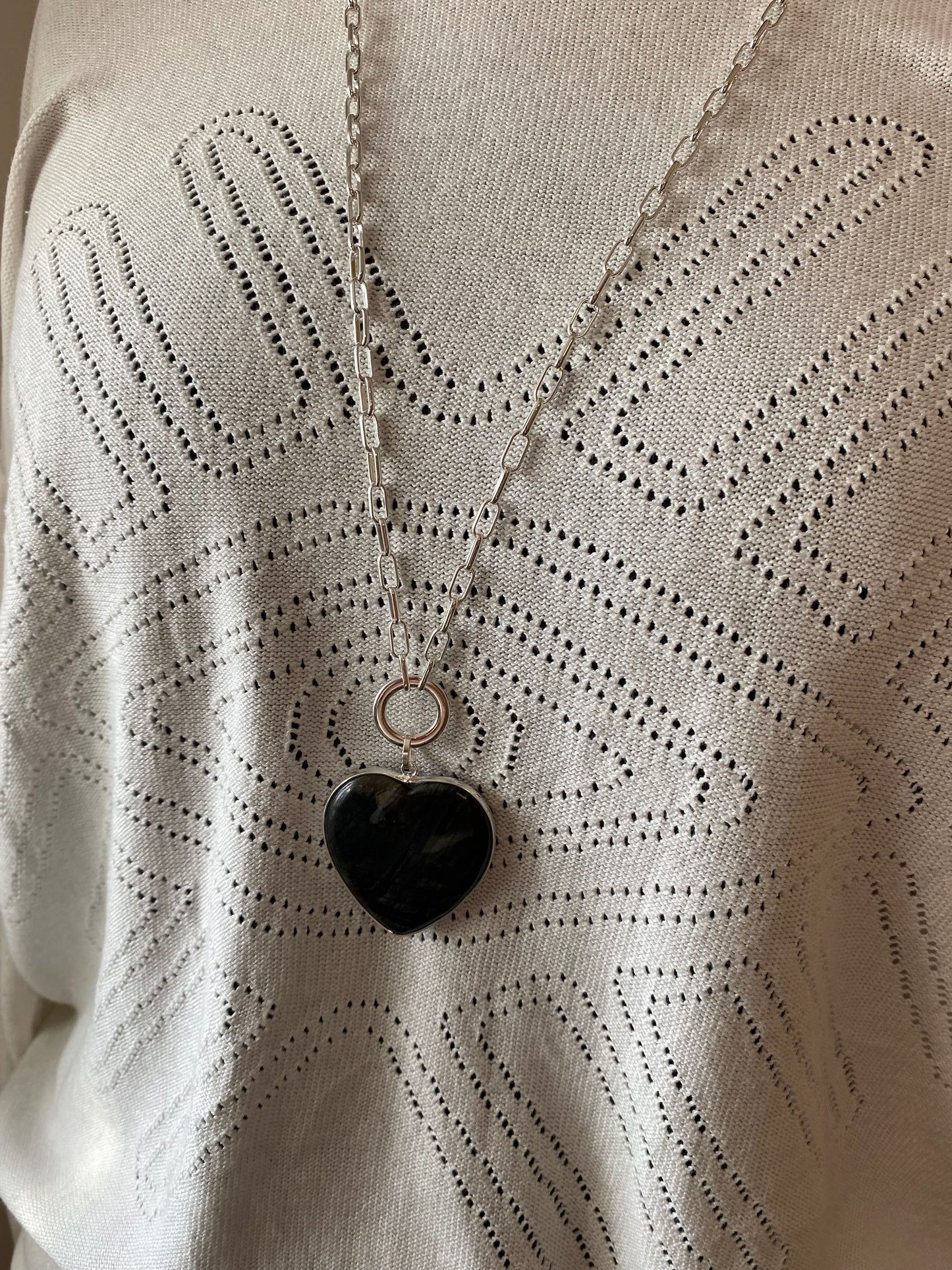 Grey Marble Heart Pendant on Silver Plated Chain