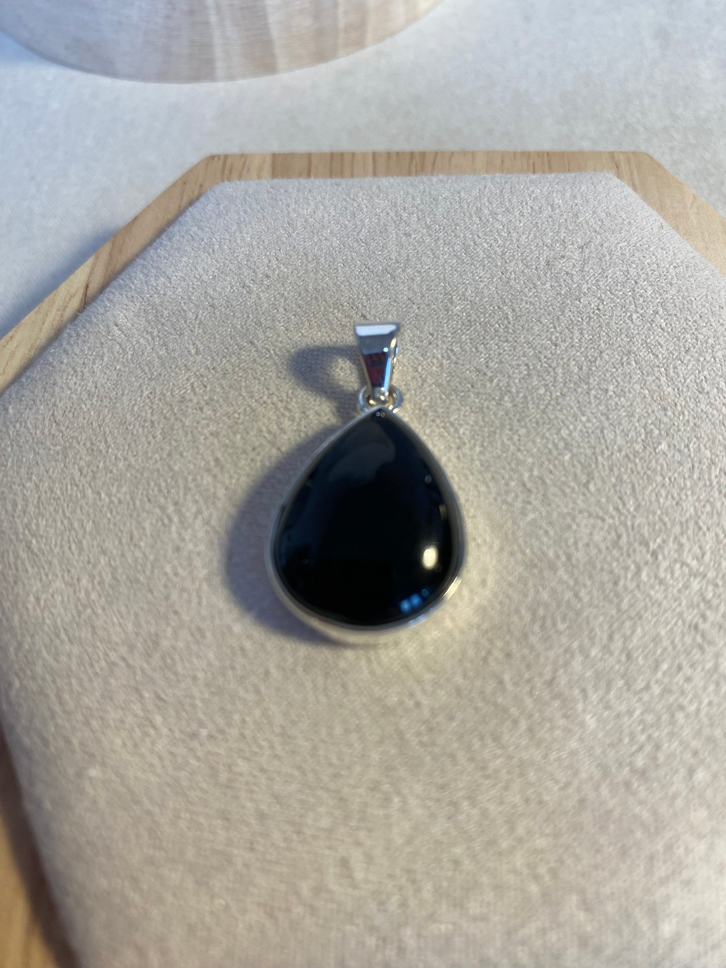 Whitby Jet Small Teardrop Pendant in Sterling Silver