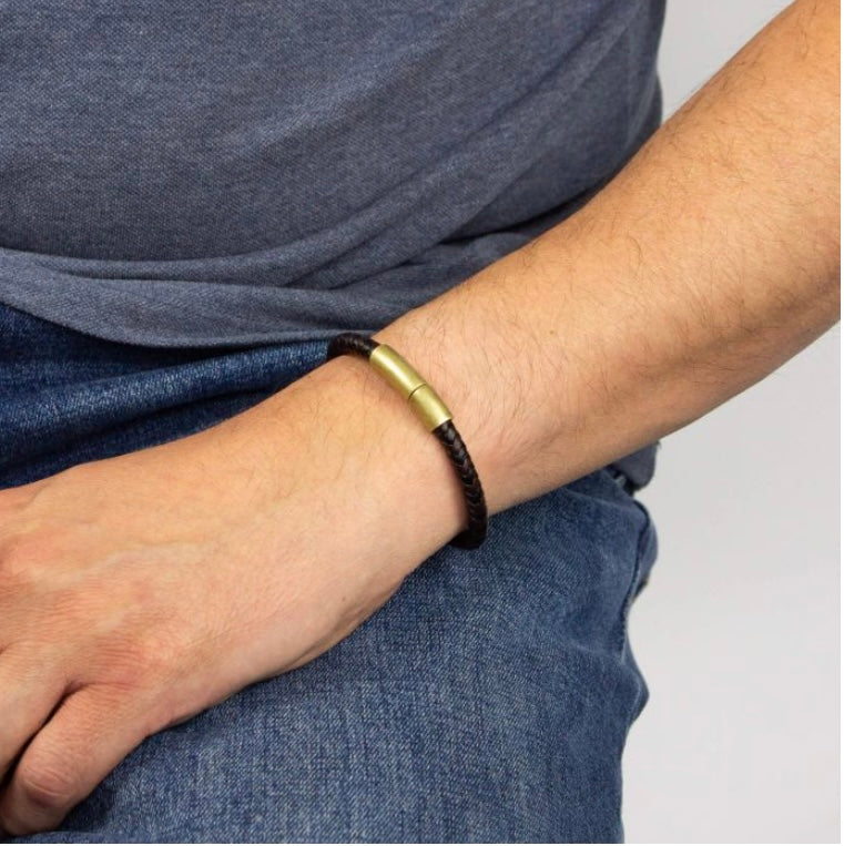 Fred Bennett Two Tone Brown Leather Plaited Bracelet