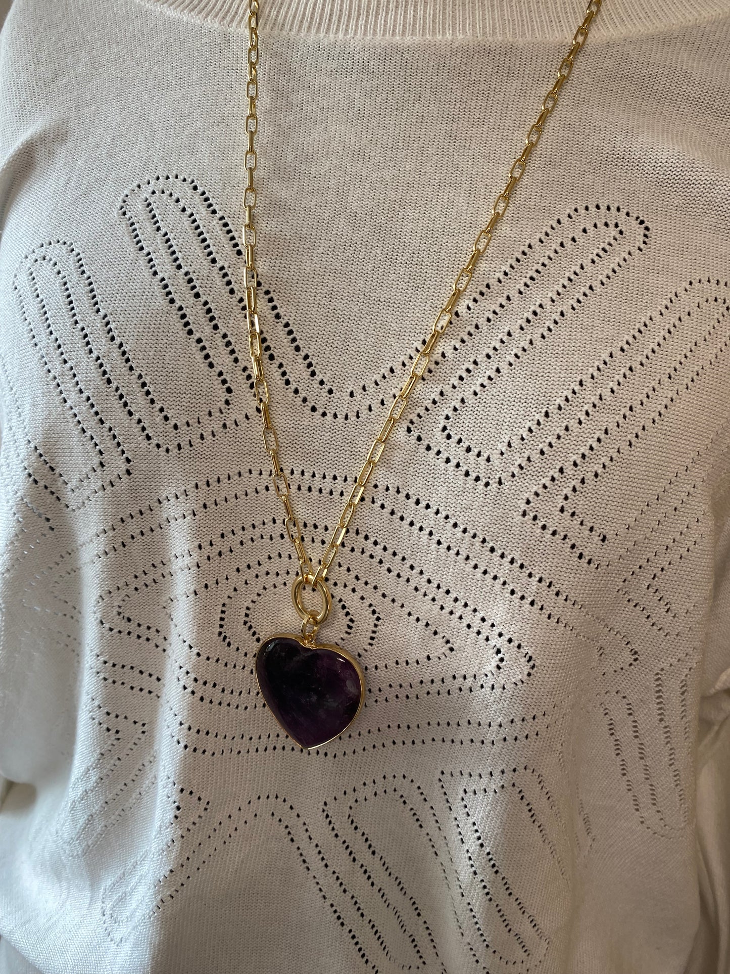 Amethyst Heart Pendant on Gold Plated Chain