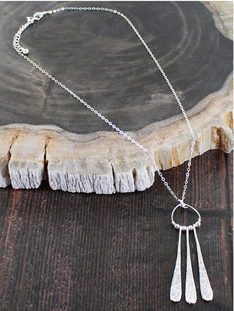 Suzie Blue Silver Plated Beaten Teardrop Necklace