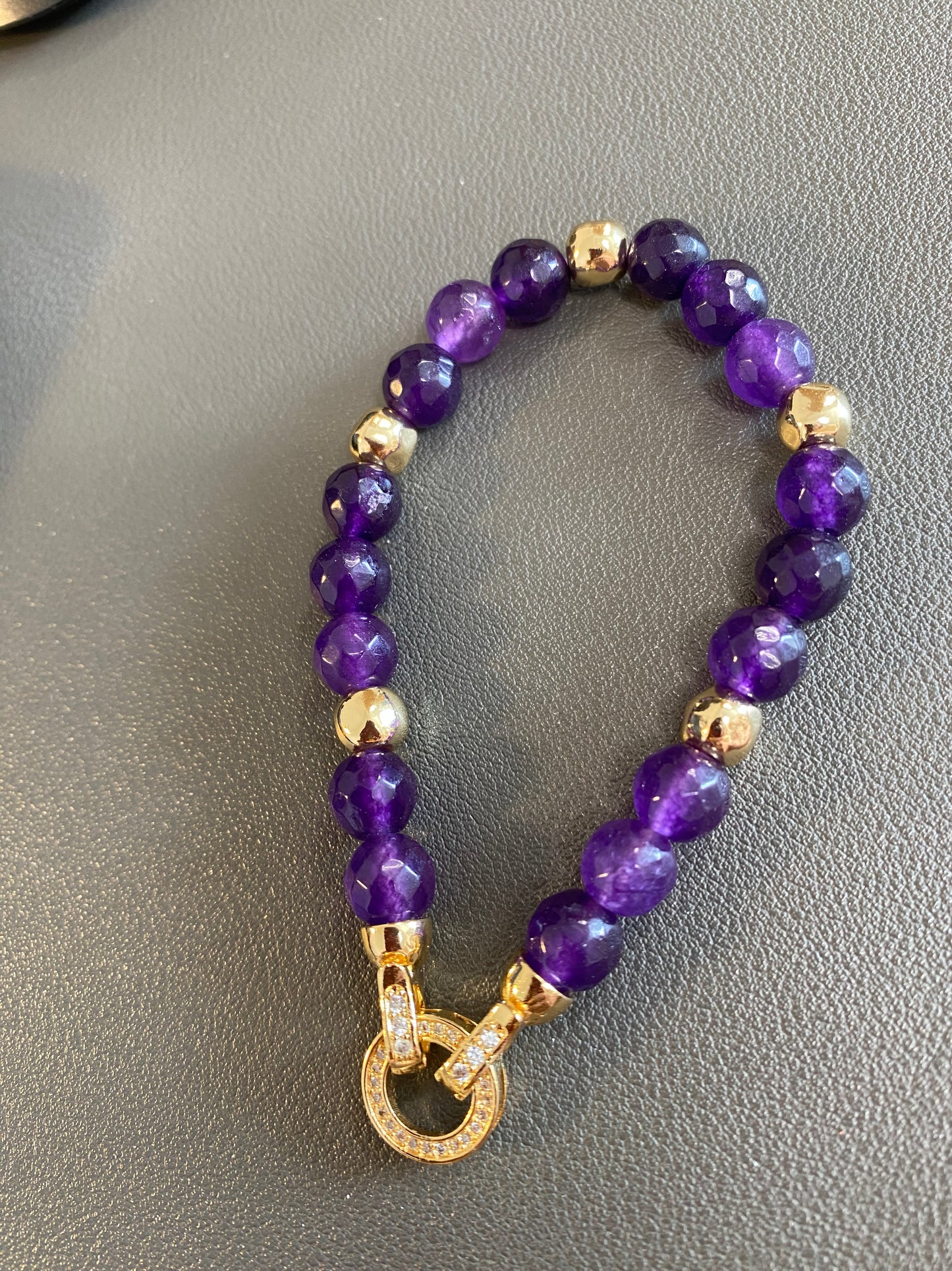 Amethyst Gold Plated Stretch Bracelet with Crystals