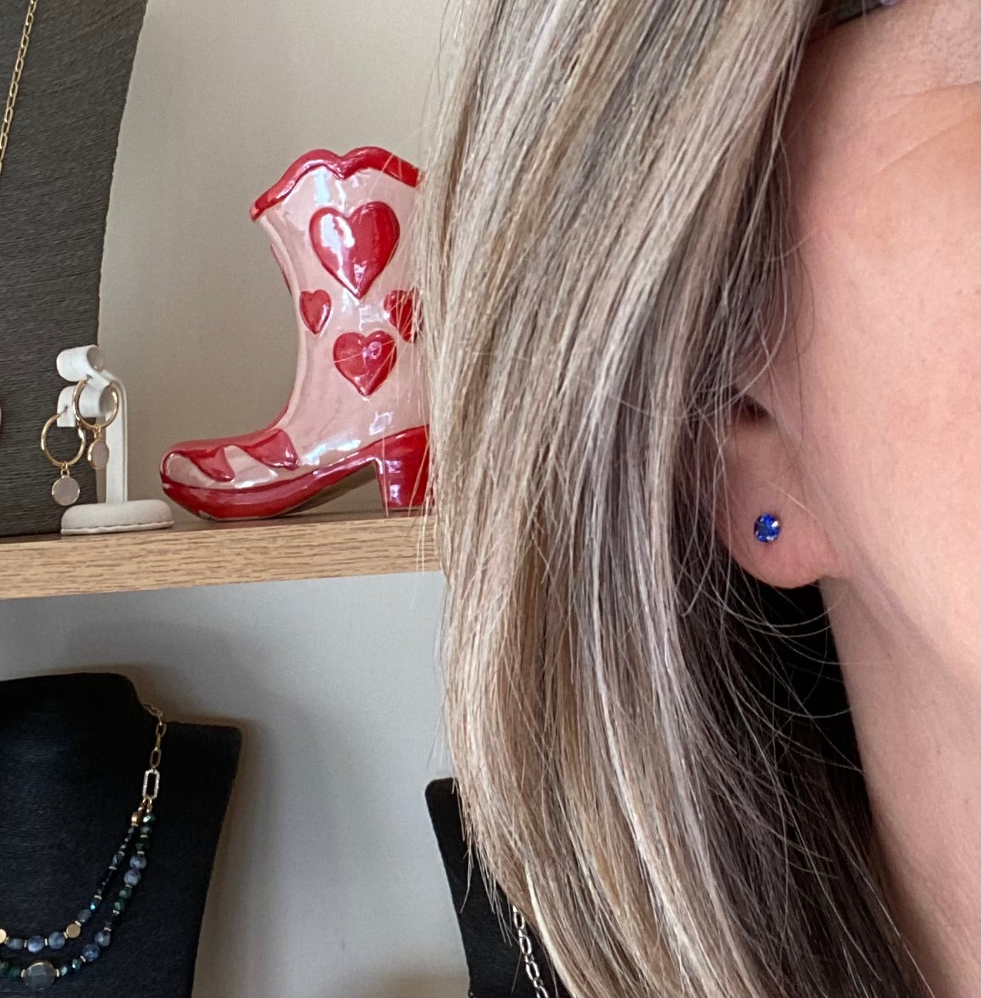 Sterling Silver Blue Crystal Stud Earrings