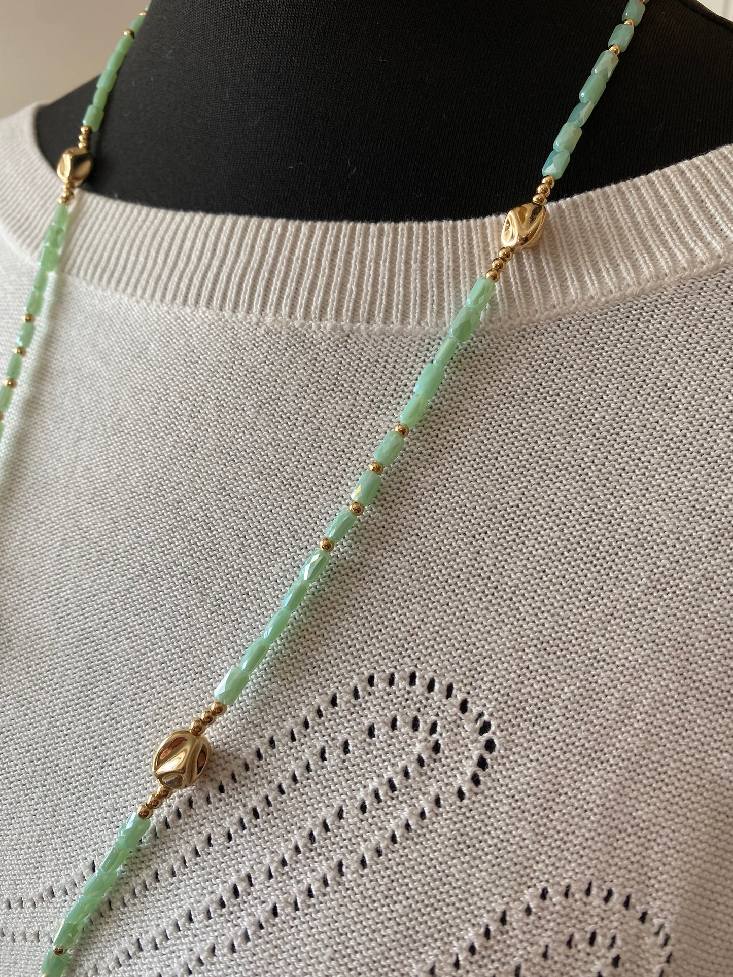 Green Aventurine Long Necklace in Gold Plating