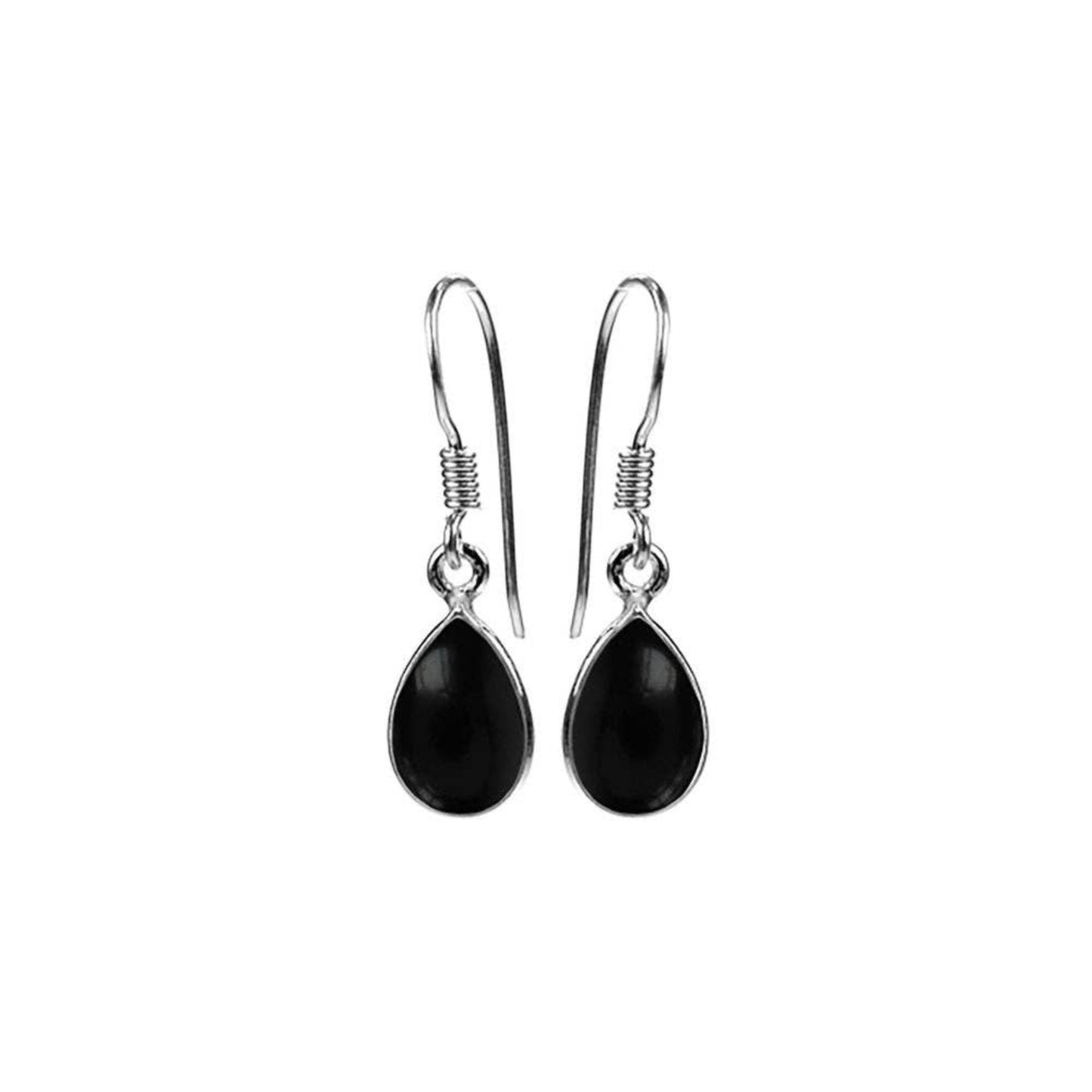 Sterling Silver Teardrop Black Onyx Earrings