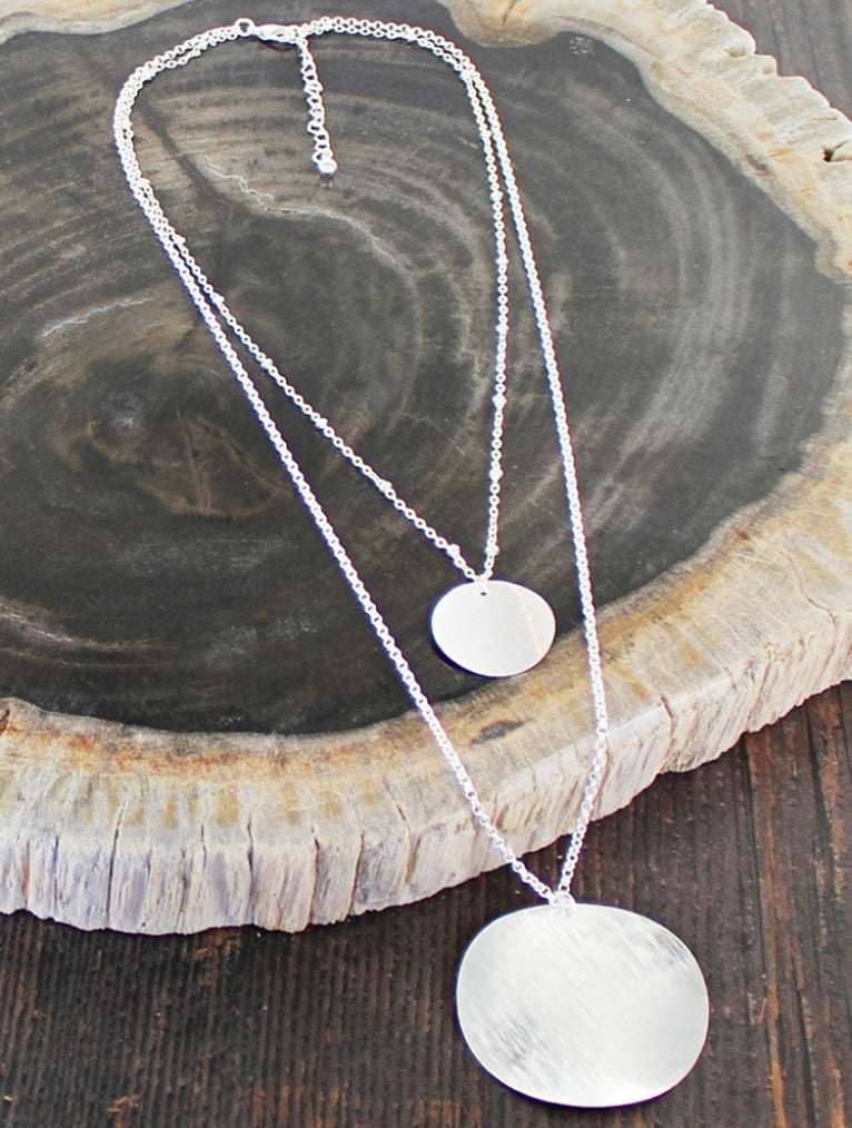 Suzie Blue Silver Plated 2-Strand Brushed Disc Necklace