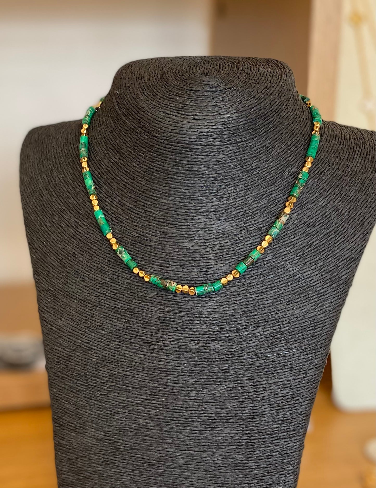 Green and Gold Beaded Waterproof Necklace