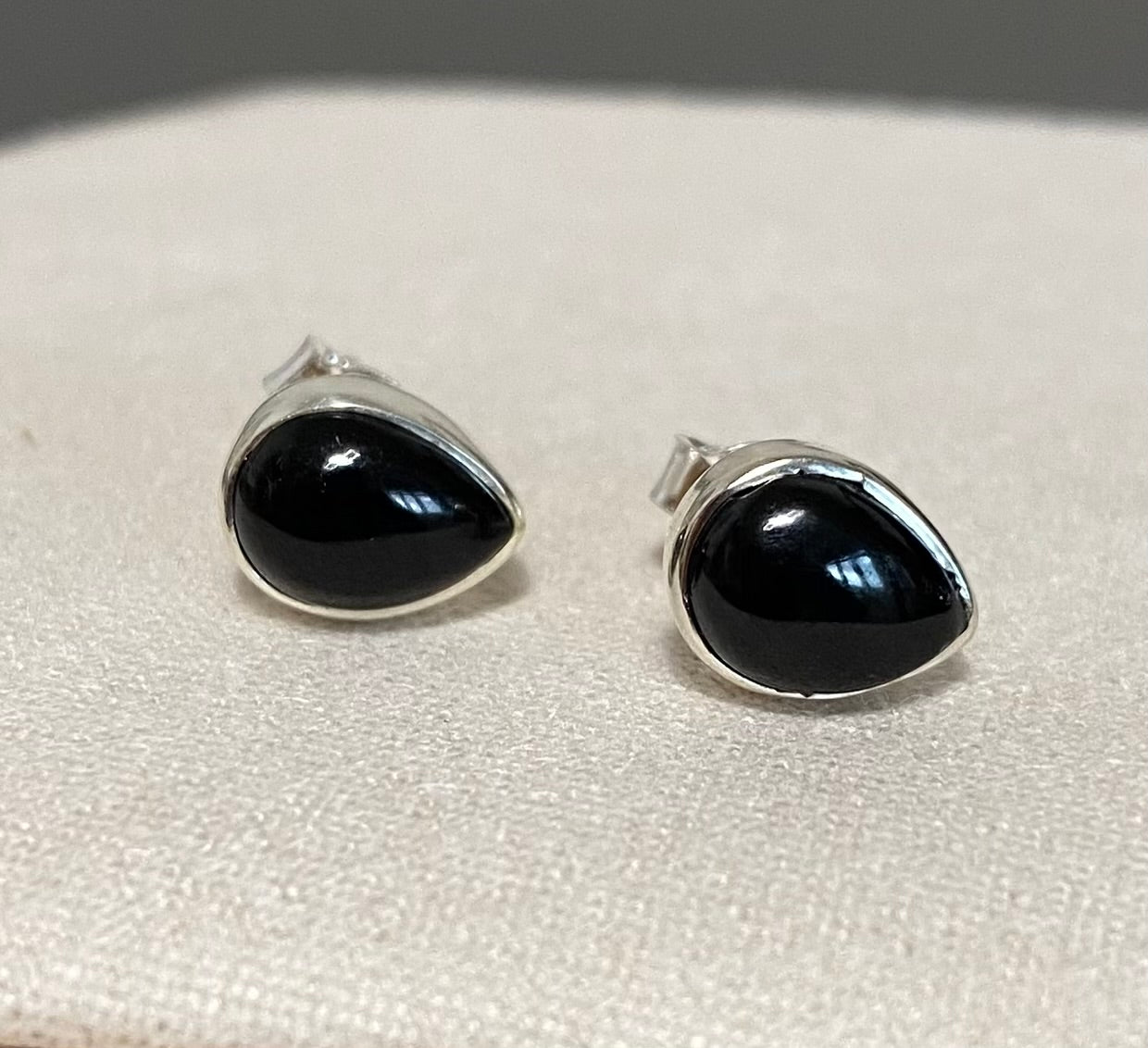 Whitby Jet Teardrop Stud Earrings in Sterling Silver