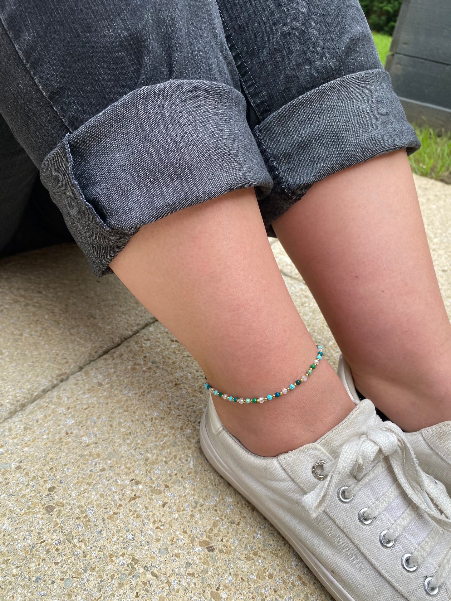 Turquoise Crystal Healing Anklet for Luck