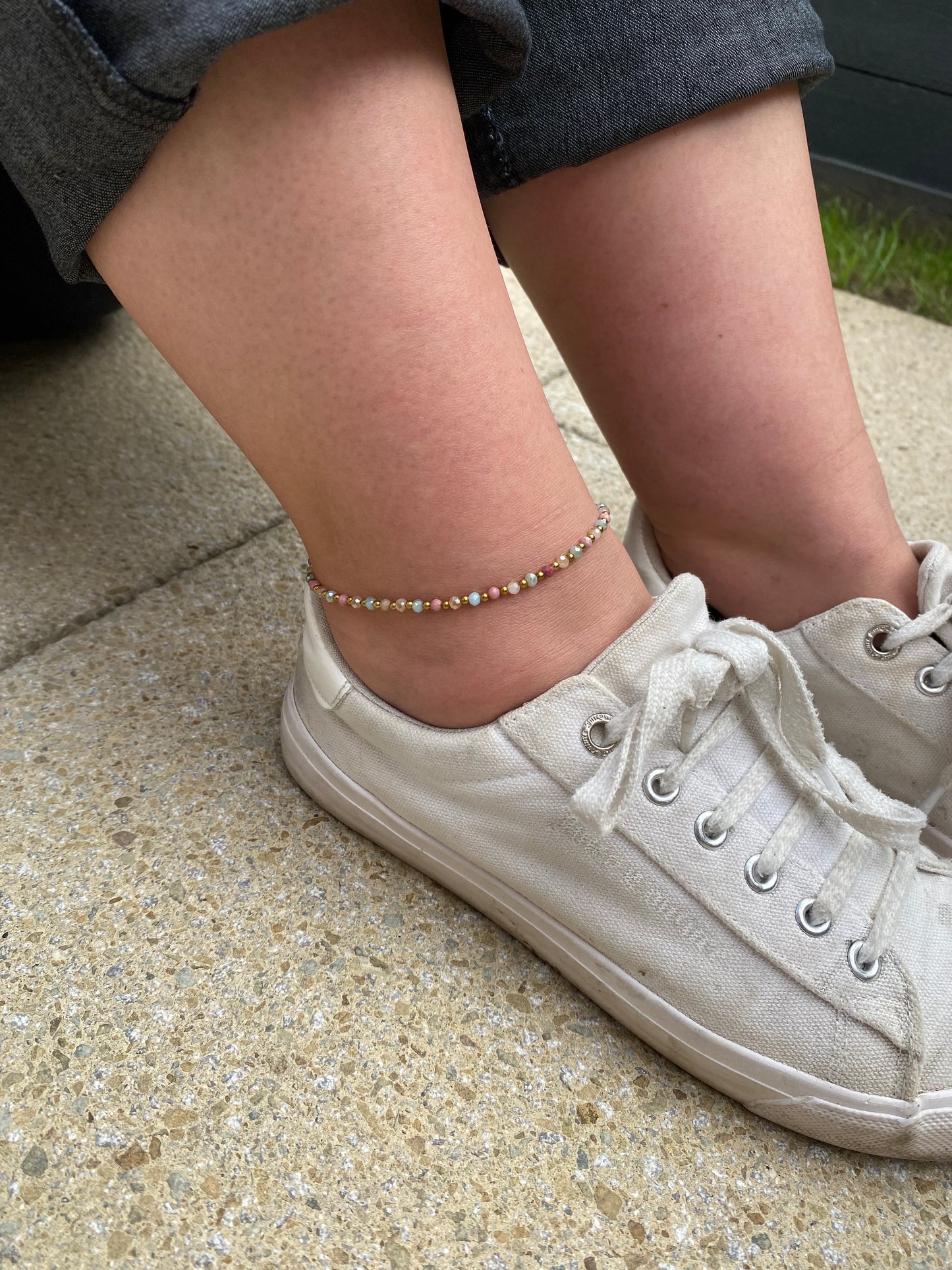 Rhodonite Crystal Healing Anklet for Balance