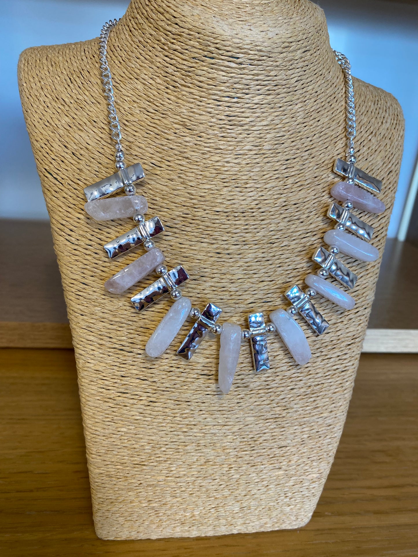 Short Silver and Rose Quartz Necklace