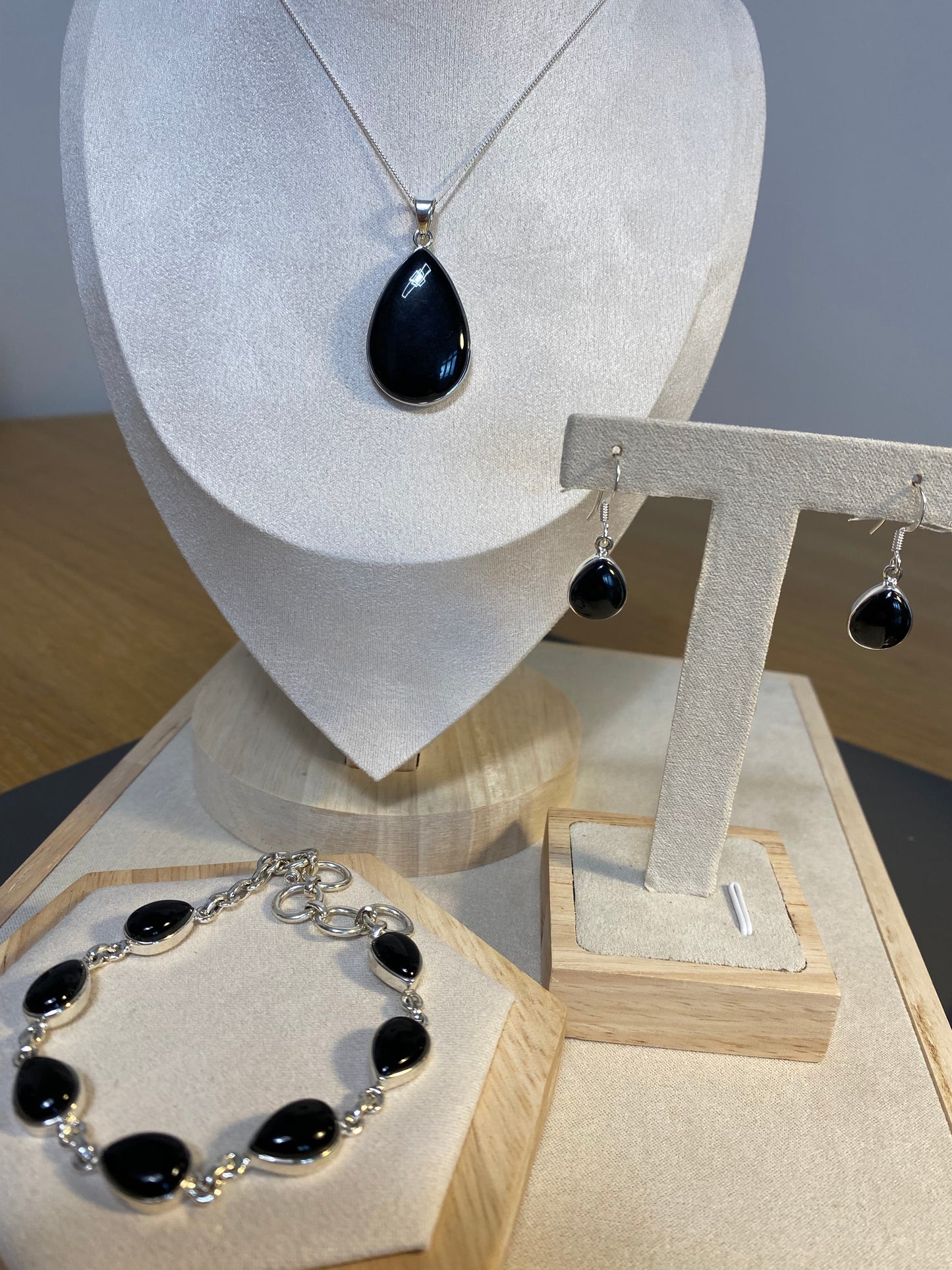 Whitby Jet Medium Teardrop Pendant in Sterling Silver