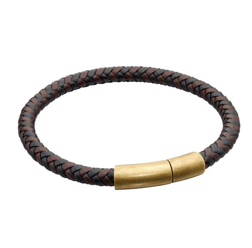 Fred Bennett Two Tone Brown Leather Plaited Bracelet