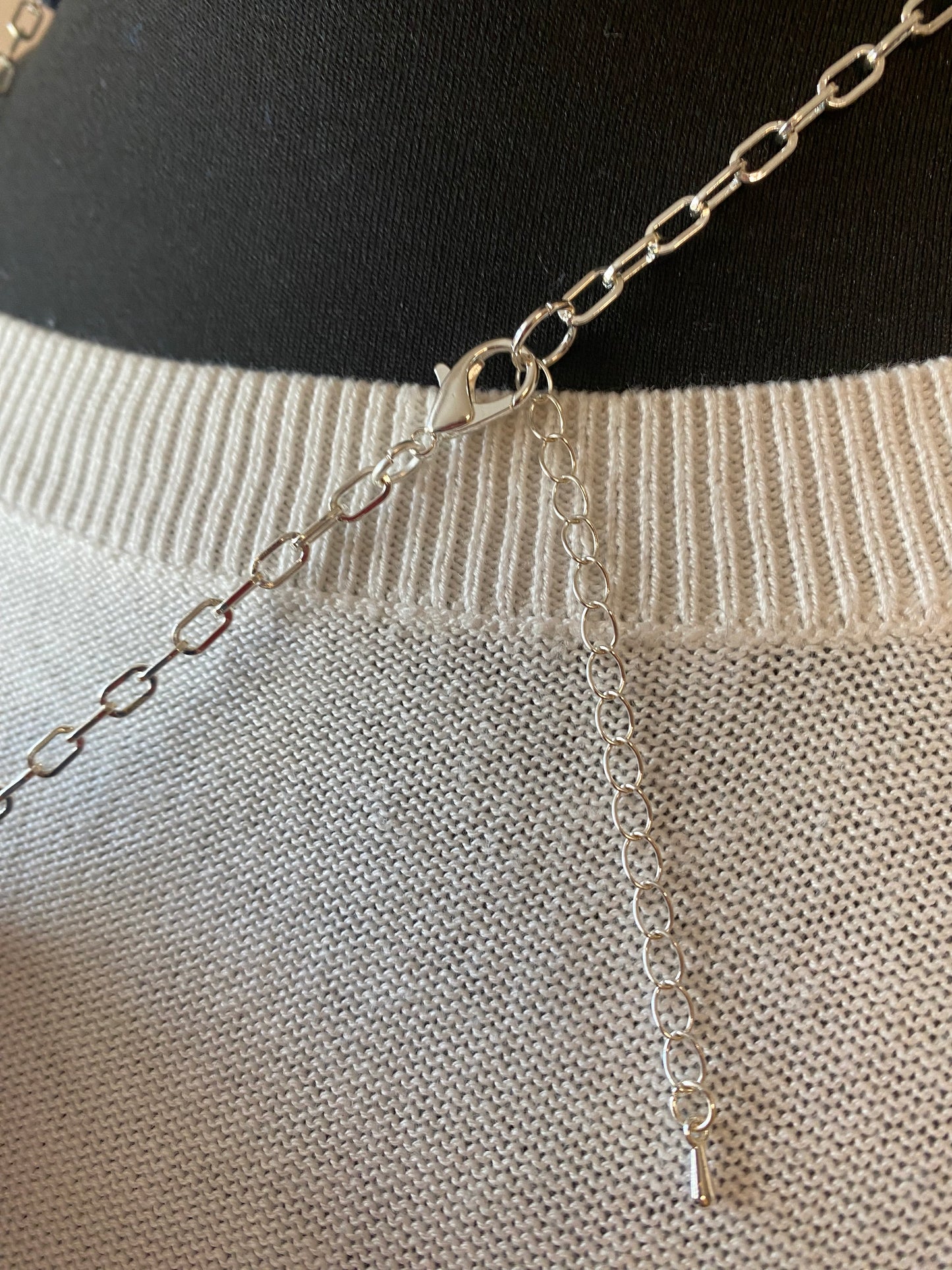Long Silver Plated Necklace with Flower Motif and Lapis Stones