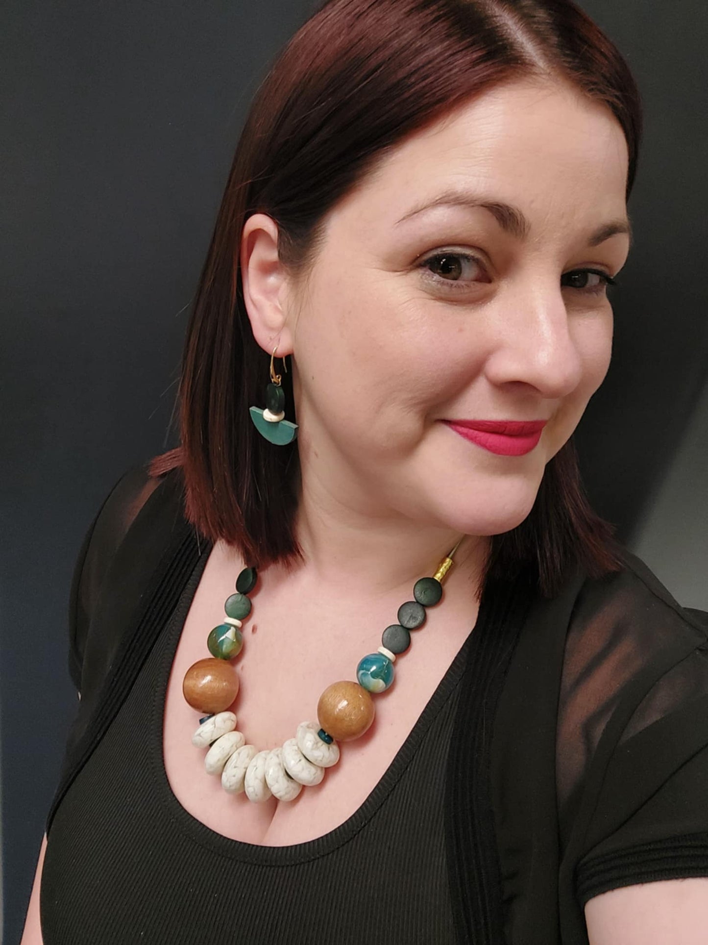 Gist Jewellery Turquoise and Green Painted Wood Earrings