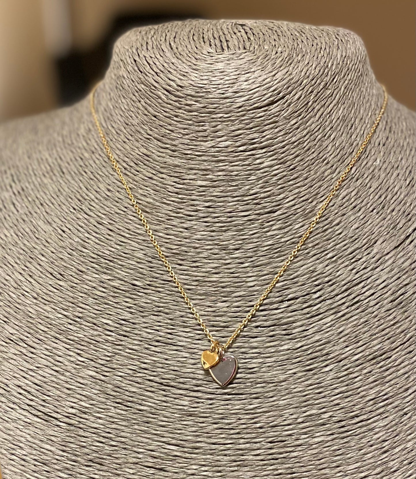 Keira Mixed Heart Duo Necklace In Gold & Rhodium Plate