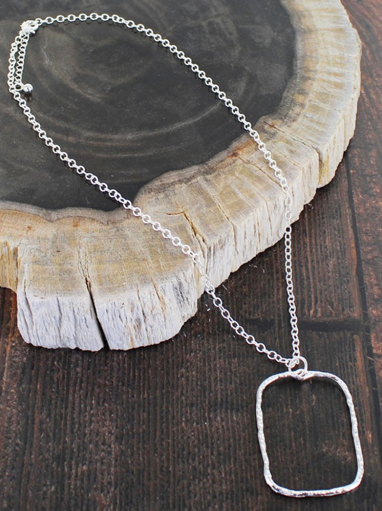 Suzie Blue Silver Plated Hammered Rectangular Necklace - LAST ONE!