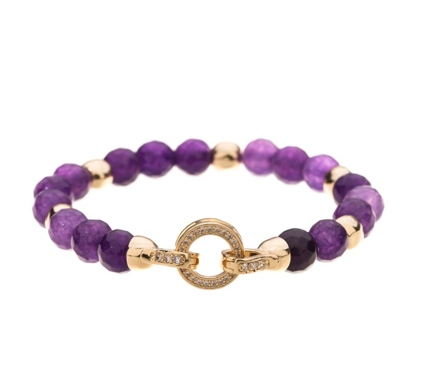 Amethyst Gold Plated Stretch Bracelet with Crystals