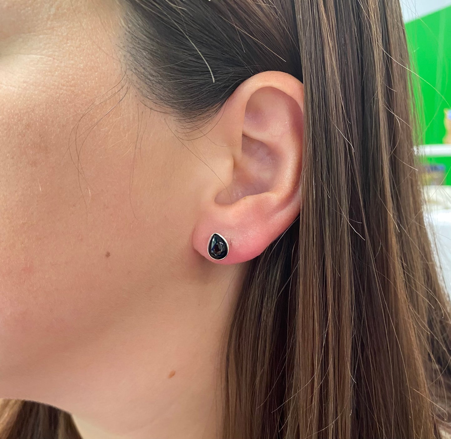 Whitby Jet Teardrop Stud Earrings in Sterling Silver