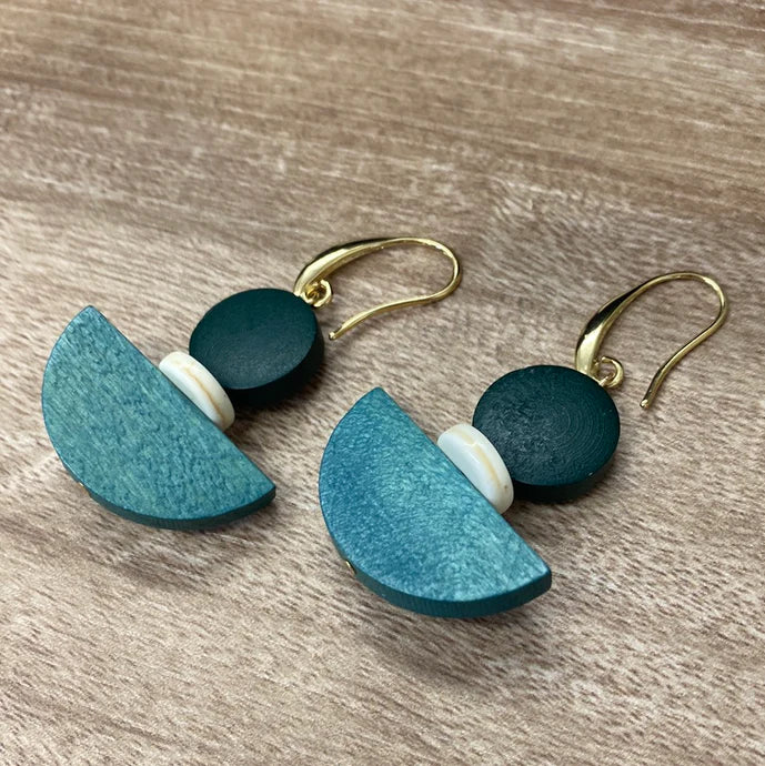 Gist Jewellery Turquoise and Green Painted Wood Earrings