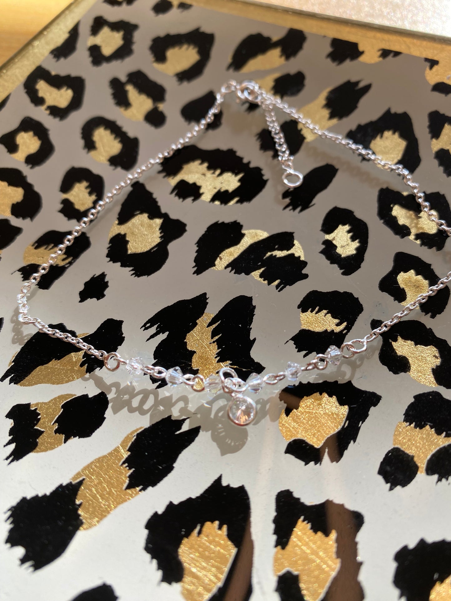 Sterling Silver Charm Anklet with Clear Cubic Zirconia
