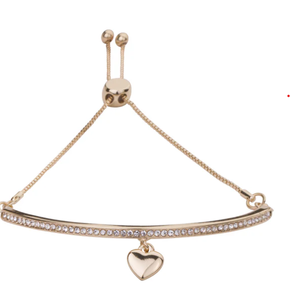CLEAR CRYSTALS GOLD HEART PENDANT DRAWSTRING BRACELET