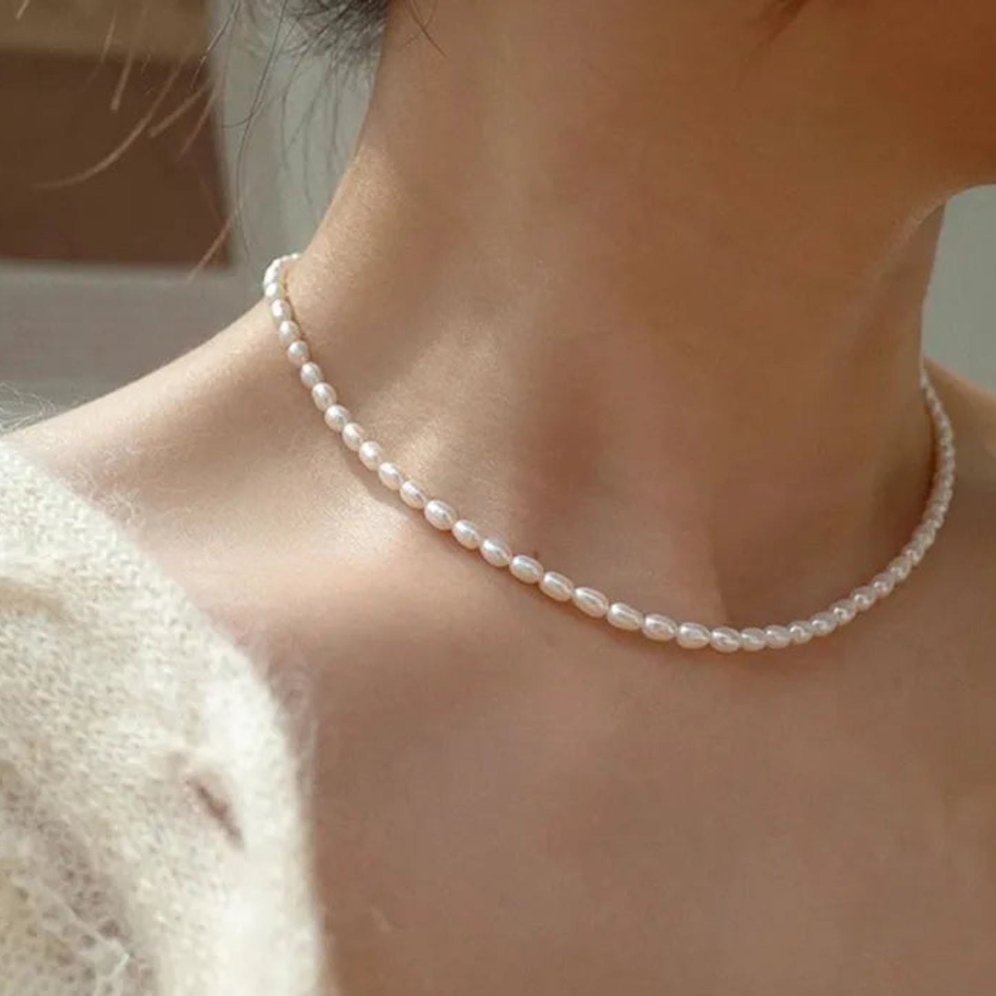 Triple Gold Plated Waterproof Necklace with Freshwater Pearls