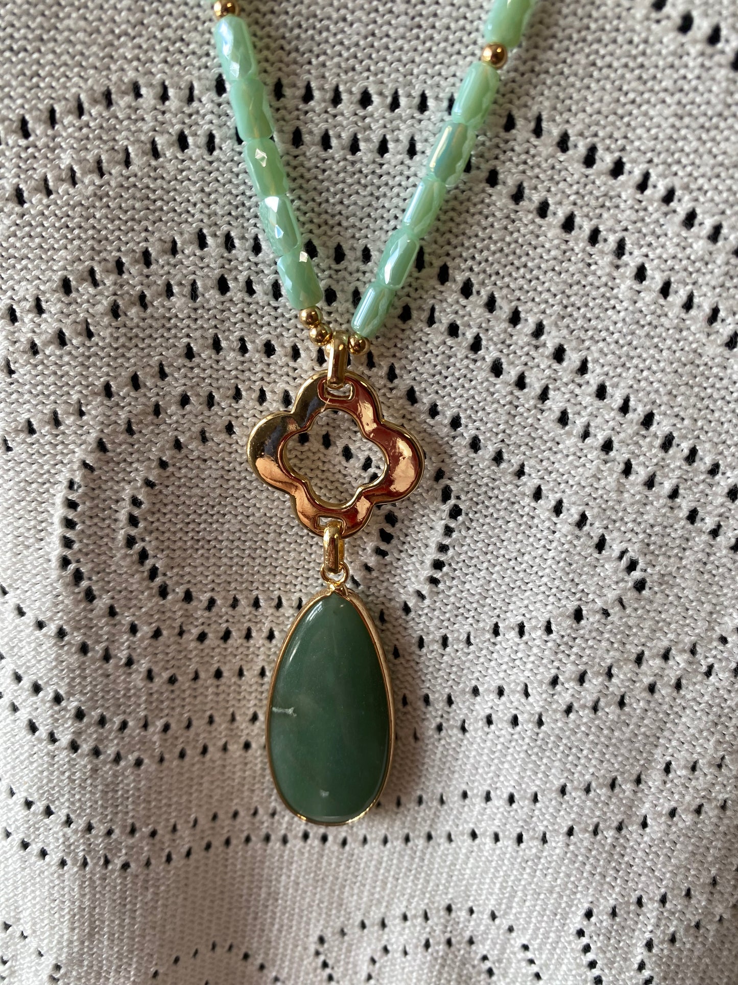 Green Aventurine Long Necklace in Gold Plating