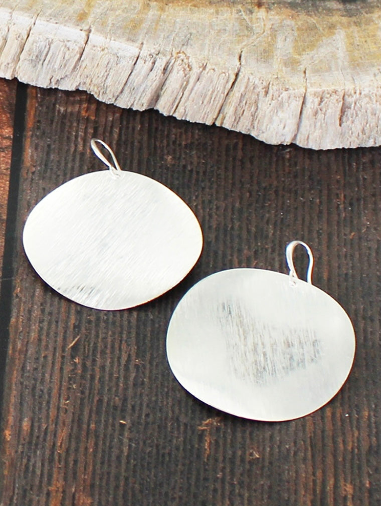 Suzie Blue Silver Plated Large Brushed Disc Earrings