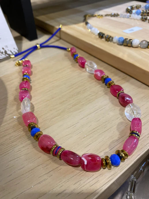 Gist Jewellery Pink and Blue Cord Adjustable Necklace