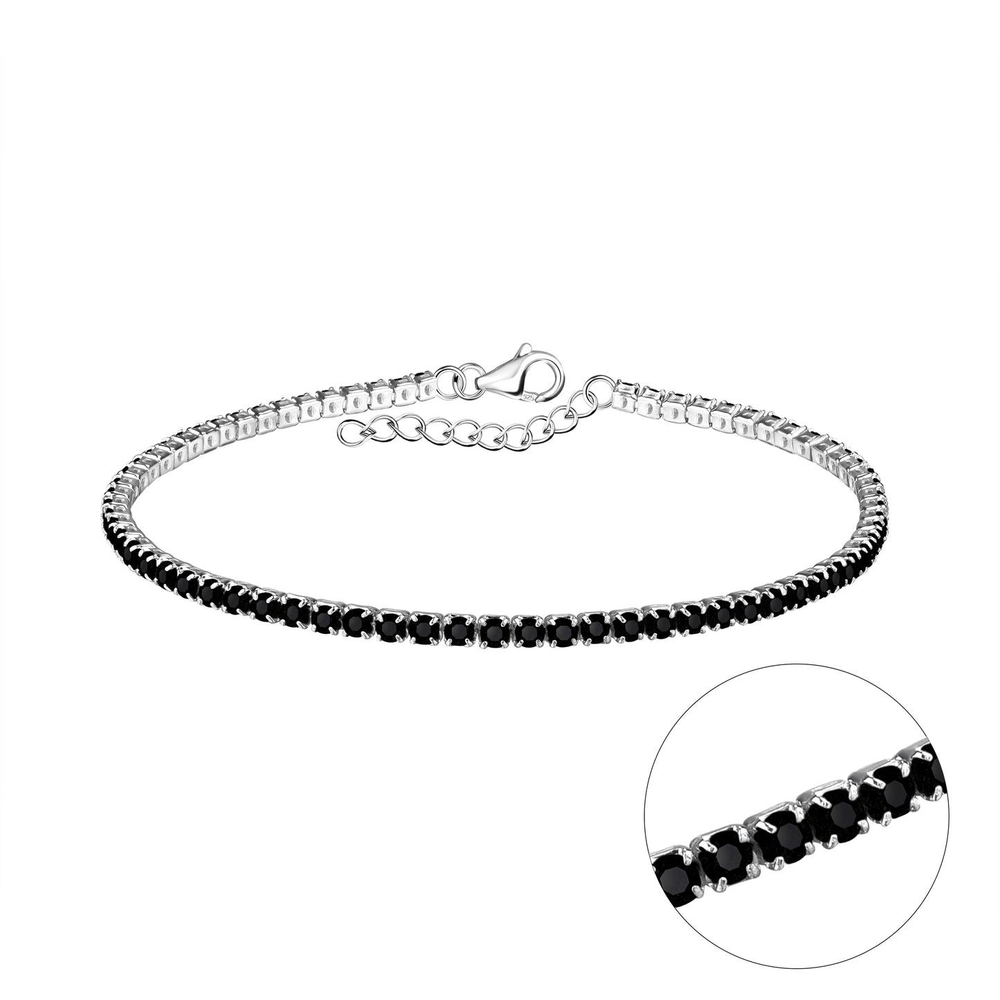 Sterling Silver Tennis Bracelet with Black Crystals