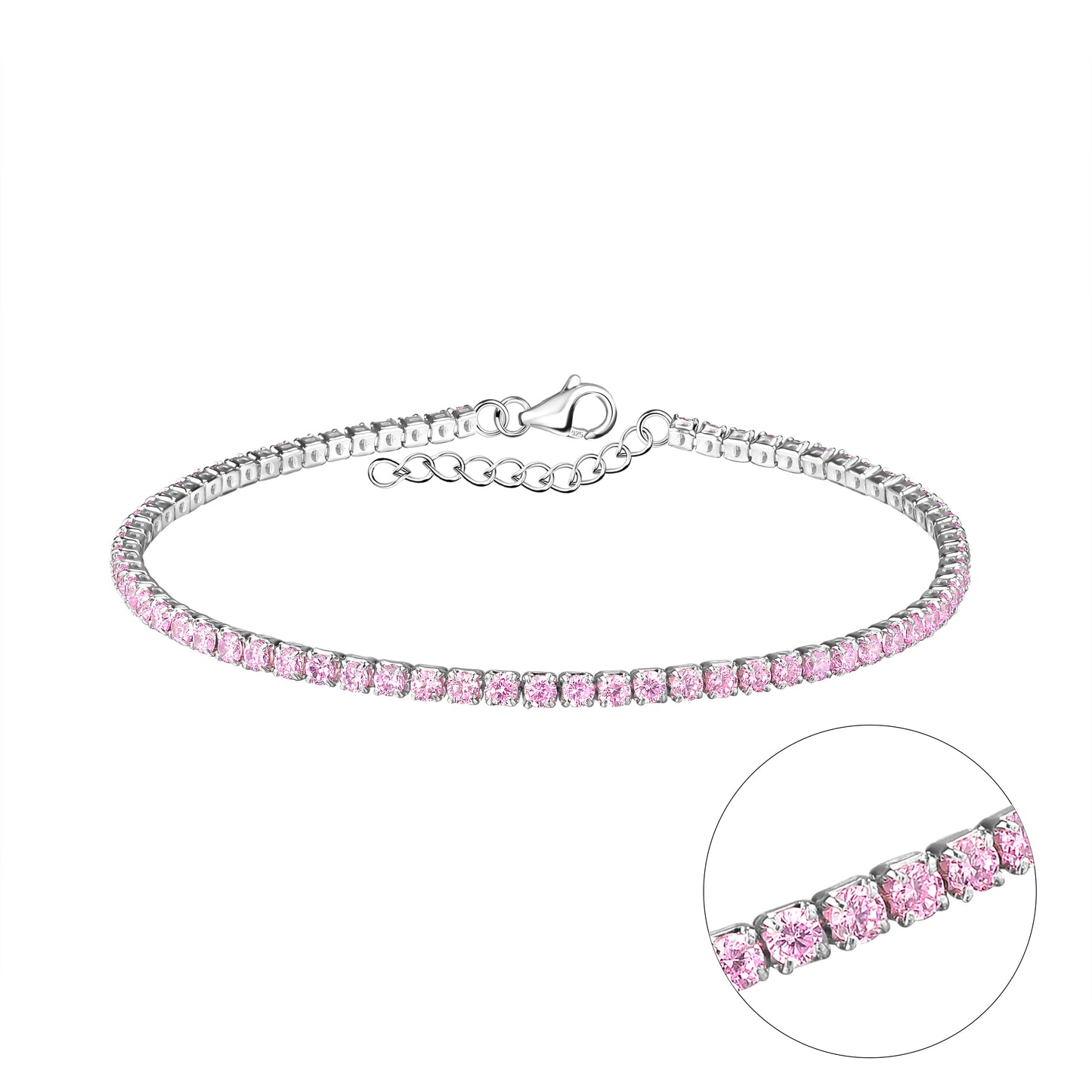 Sterling Silver Tennis Bracelet with Pink Crystals