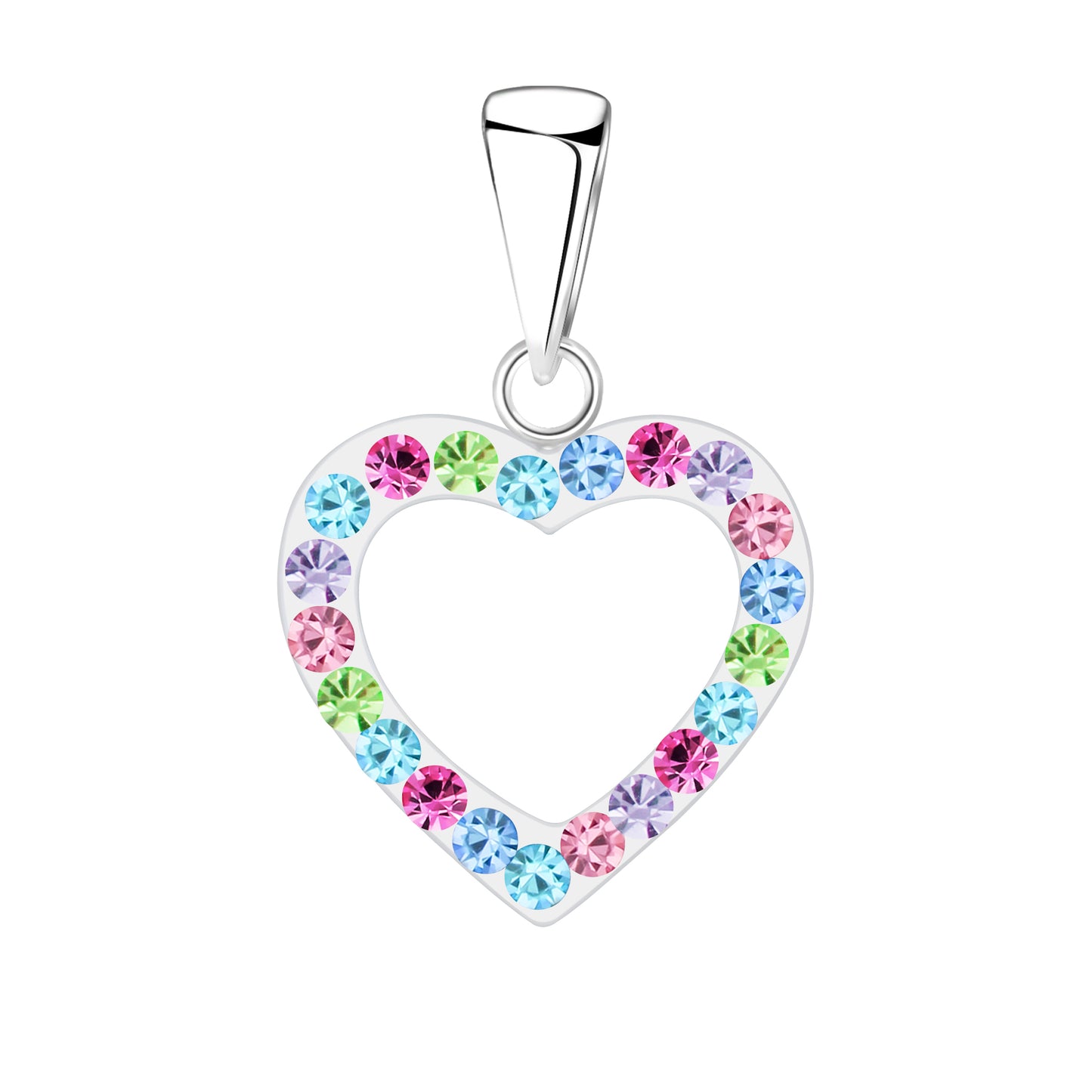 Sterling Silver Heart Necklace with Coloured Crystals