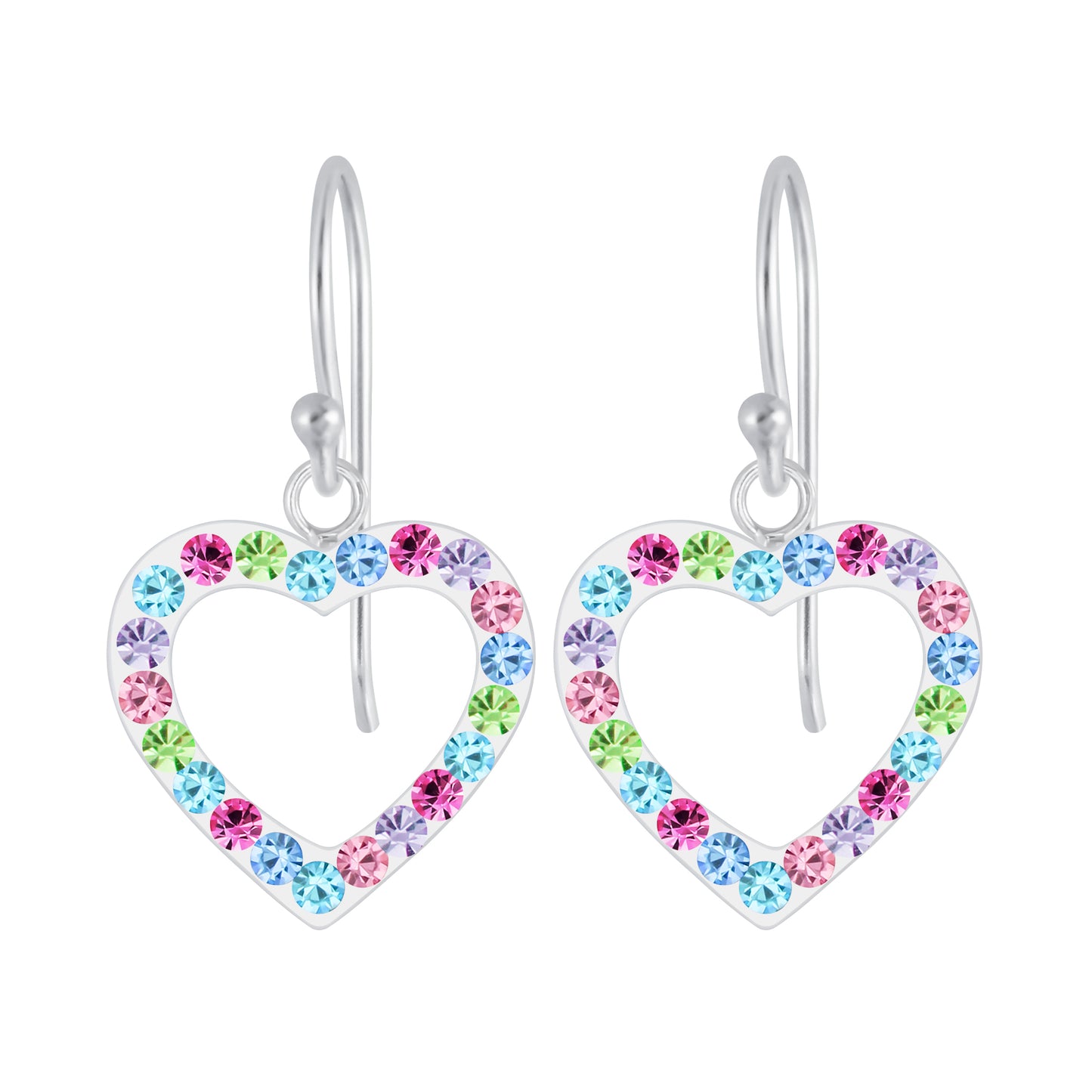 Sterling Silver Heart Earrings with Coloured Crystals