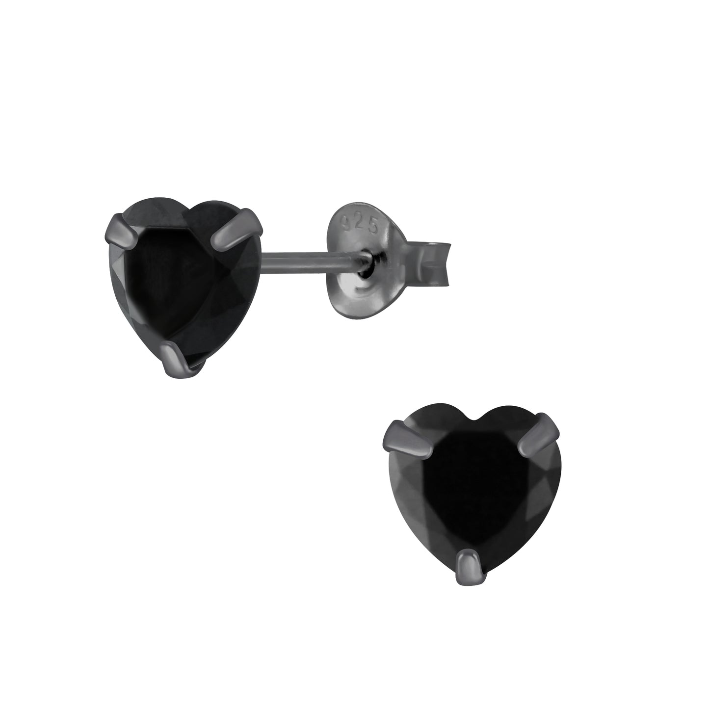 Sterling Silver Studs with Black Cubic Zirconia Heart